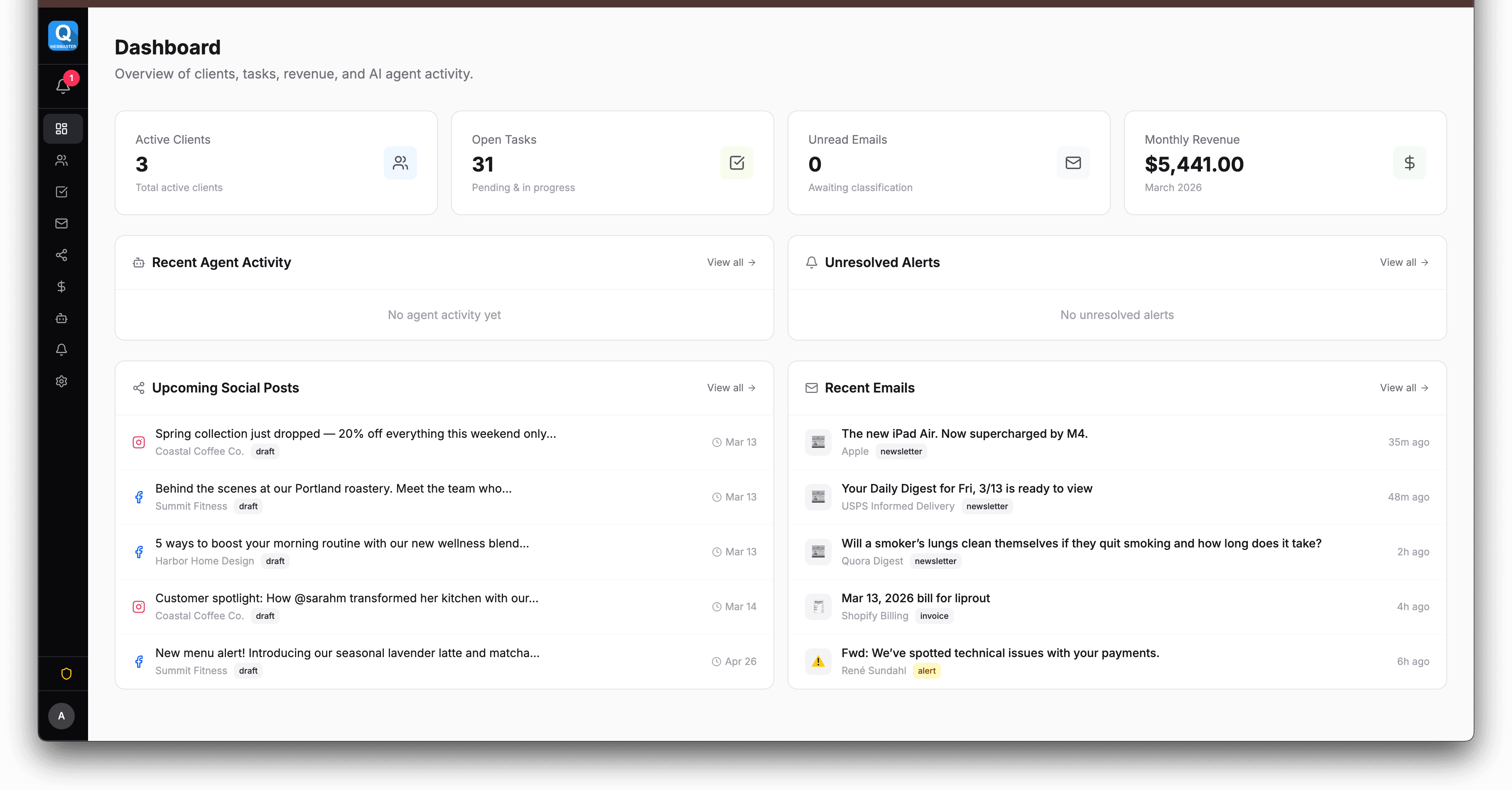 QWEB Dashboard — AI marketing platform